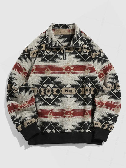 Vintage Knitted Sweater – Unisex Oversized Sweater with Ethnic Pattern