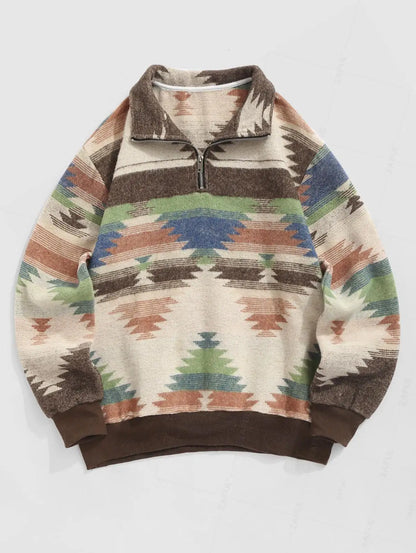 Vintage Knitted Sweater – Unisex Oversized Sweater with Ethnic Pattern